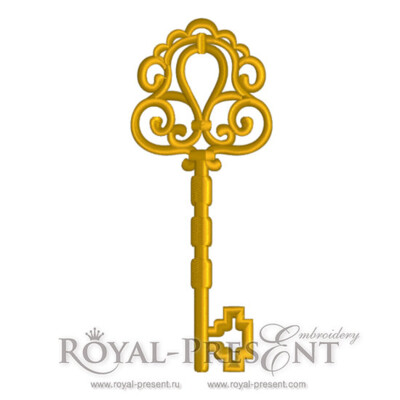 Old Key with Scrolls Machine Embroidery Design