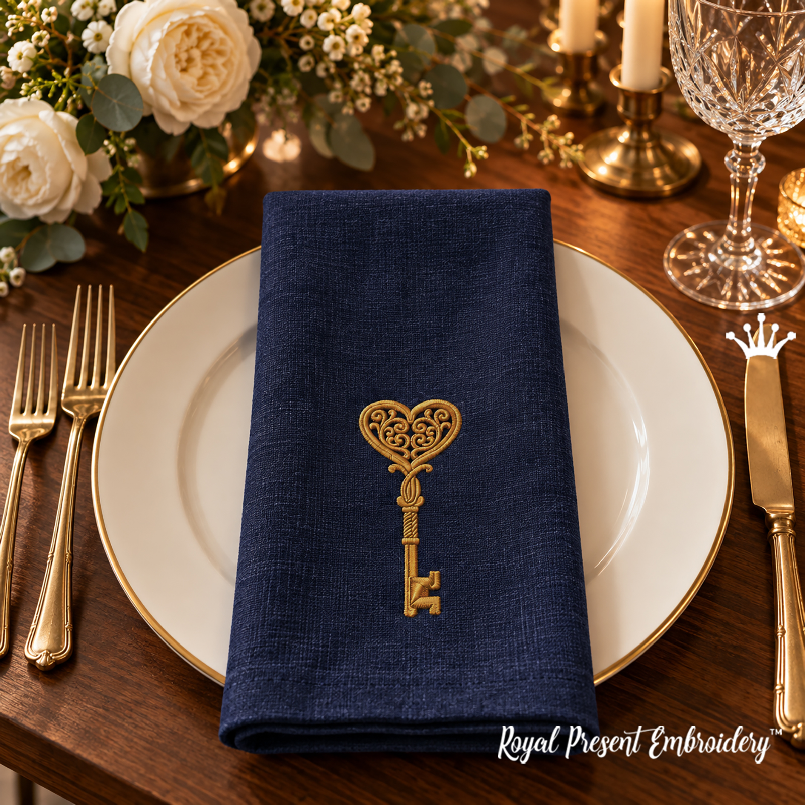 Gold Key Machine Embroidery Design