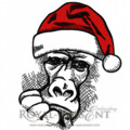 Дизайн машинной вышивки Новогодняя обезьяна в колпаке Деда Мороза