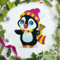 Дизайн машинной вышивки Пингвин с колокольчиком