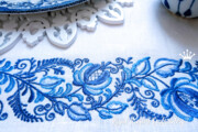 Дизайн машинной вышивки Цветочный Бордюр Гжель