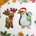 Дизайны машинной вышивки Новогодние Олененок и Пингвин - 2 размера