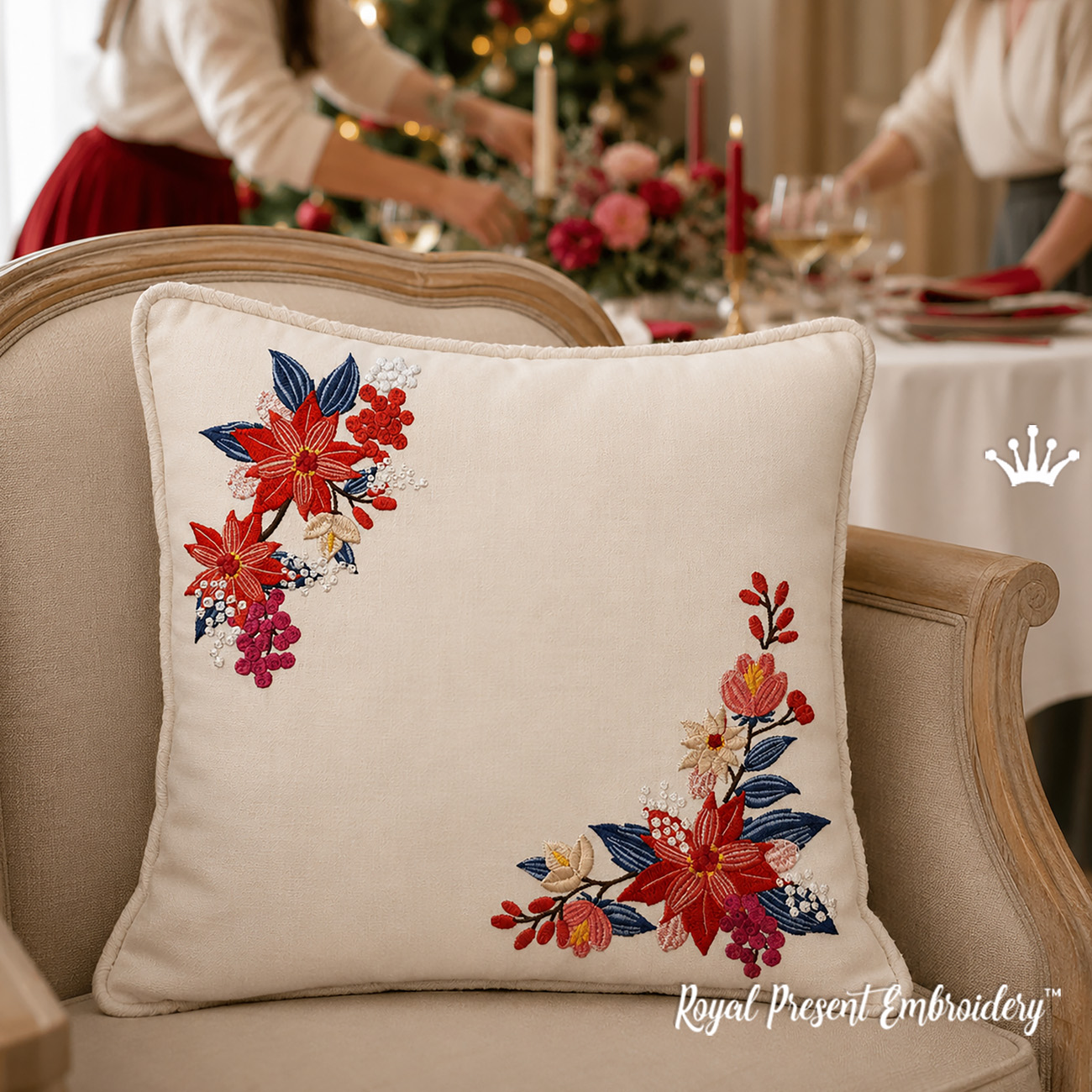 Winter Poinsettias Corners Machine Embroidery Designs