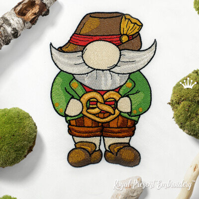 German Gnome with pretzel machine embroidery design