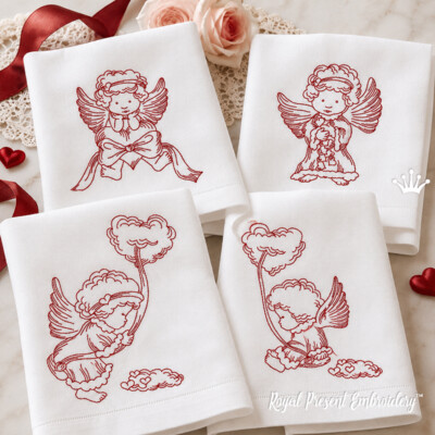 Маленькие ангелы с сердечками RedWork