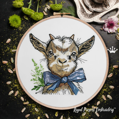 Medium baby goat with bow machine embroidery design