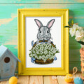 Кролик с подснежниками Пасхальный Дизайн машинной вышивки - 5 размеров