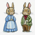 Мама и Папа Кролики Дизайны машинной вышивки - 4 размера