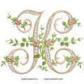 Монограмма K с розами Дизайн машинной вышивки