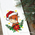 Новогодний Бычок Дизайн машинной вышивки - 2 размера
