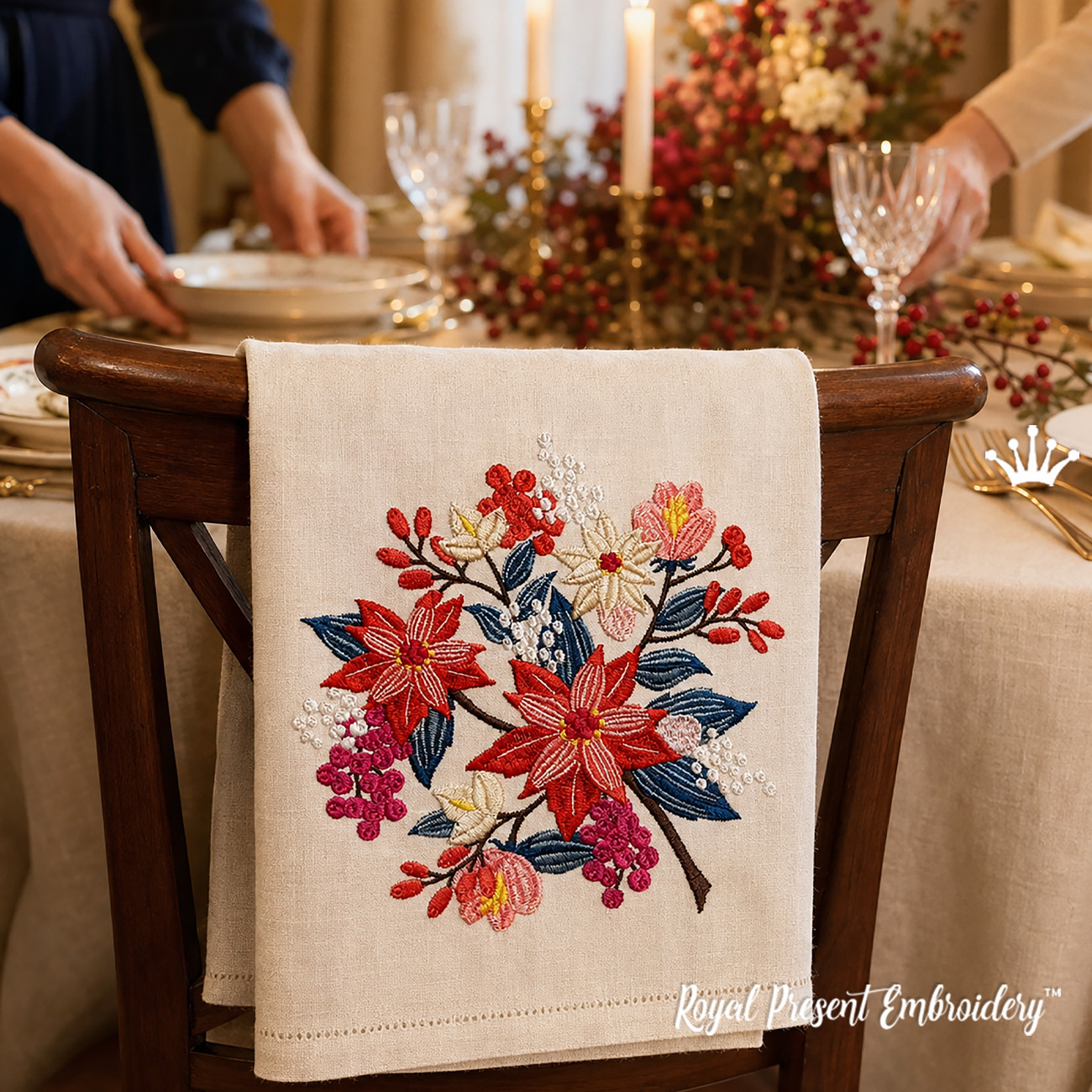 Winter Poinsettias Machine Embroidery Design