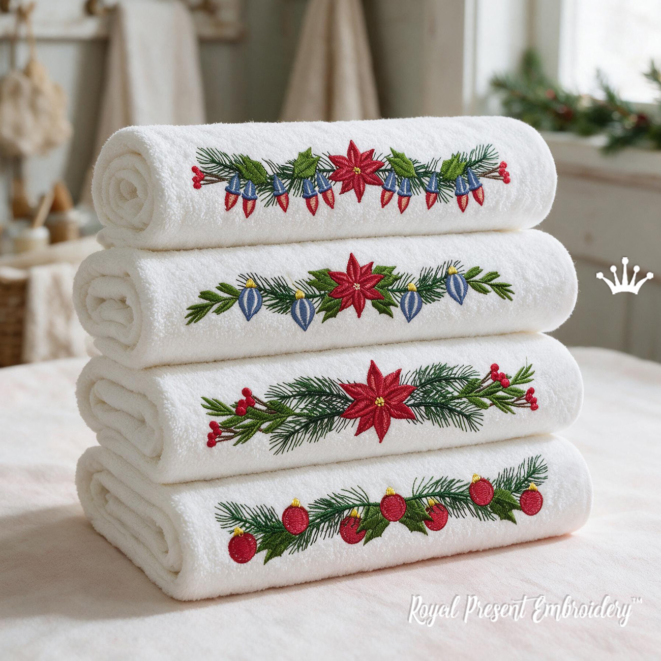 Christmas poinsettia borders set of four machine embroidery designs