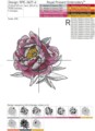 Розовый большой Пион с листьями Дизайн машинной вышивки - 7 размеров