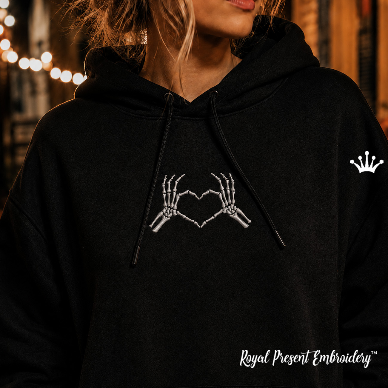 Skeleton Hand Heart Machine Embroidery Design