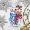 Снеговик с собачкой Дизайн машинной вышивки - 4 размера