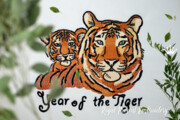 Тигрица и Тигренок Дизайн машинной вышивки - 8 размеров