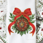 Барокко шар с красным бантом и зеленью - 4 размера