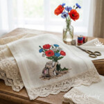 Кролик с букетом маков, ромашек и васильков - 5 размеров