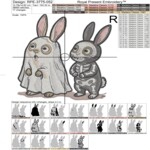 Большие Кролики на Хэллоуин: тыква, призрак и скелет набор дизайнов машинной вышивки