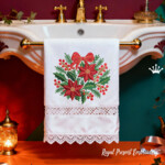 Зимние Пуансеттии круглый орнамент с бантом - 4 размера