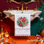 Зимние Пуансеттии круглый орнамент с бантом - 4 размера