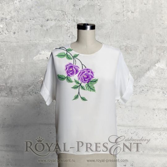 Дизайн машинной вышивки Цветущая ветка розы - 3 размера
