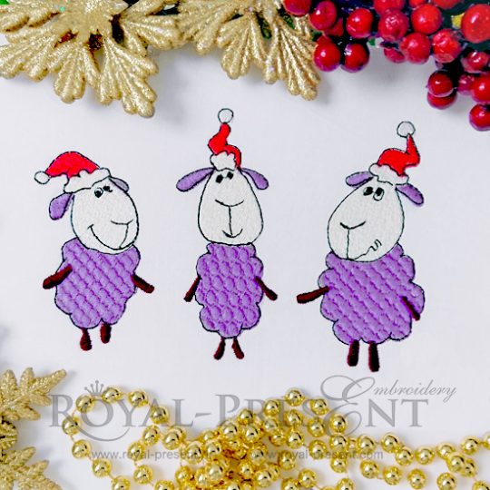 Дизайн машинной вышивки Три Новогодние овечки