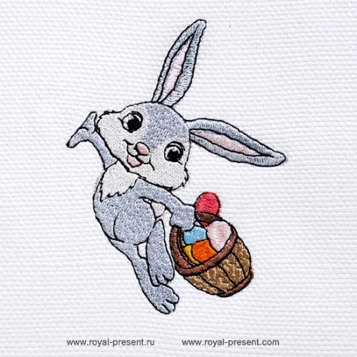 Дизайн машинной вышивки Пасхальный кролик несет корзинку
