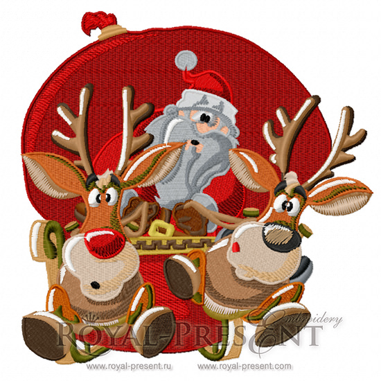 Дизайн машинной вышивки Дед Мороз с мешком подарков