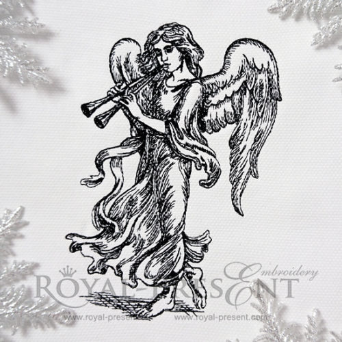 Дизайн машинной вышивки Ангел с флейтами