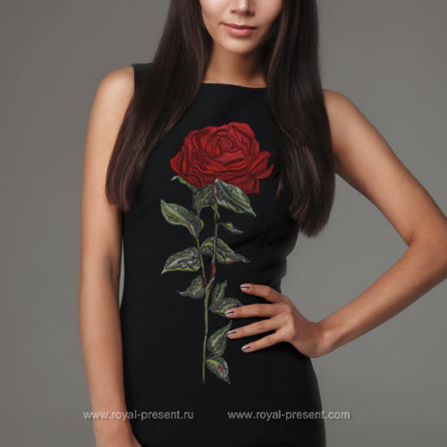 Дизайн машинной вышивки Высокая красная Роза - 3 размера