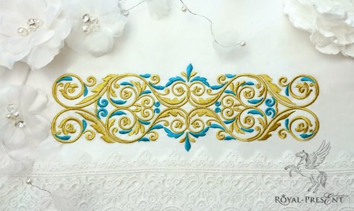 Дизайн машинной вышивки Золото с голубым