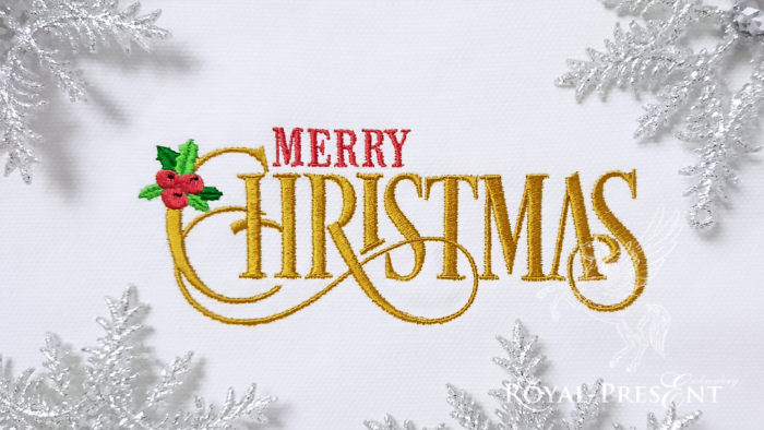 Дизайн машинной вышивки Надпись Merry Christmas