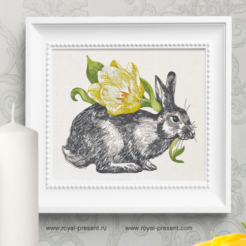 Дизайн вышивки Весенний Кролик с тюльпаном