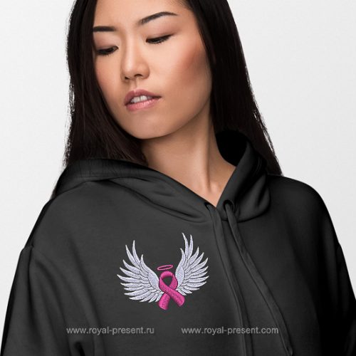 Бесплатный дизайн машинной вышивки Розовая лента с крыльями