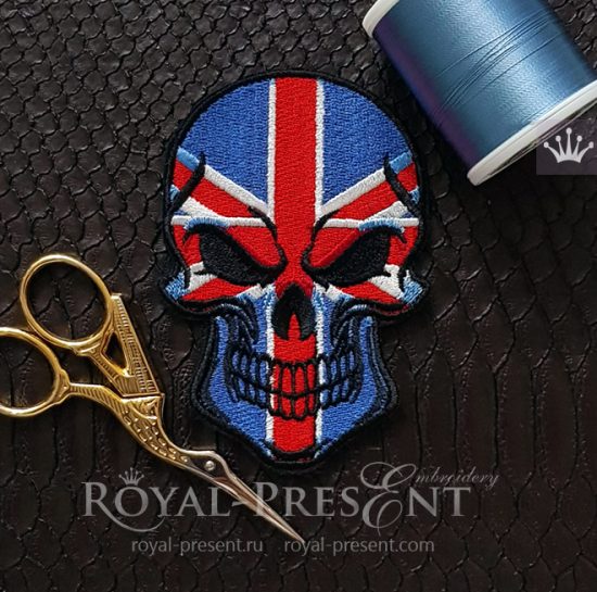 Дизайн машинной вышивки Череп Флаг Великобритании